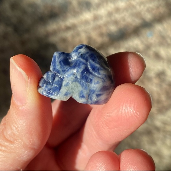 Sodalite Skull Natural Stone Carving - Picture 4 of 5
